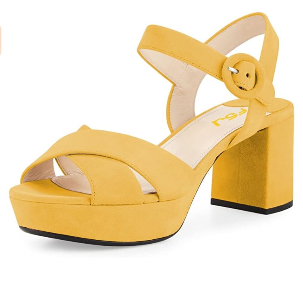 FSJ Summer Ankle Strap Chunky Heel Sandal Peep Toe